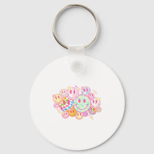 Retro Smile Face Flower Happy Face Checkered Patte Key Ring