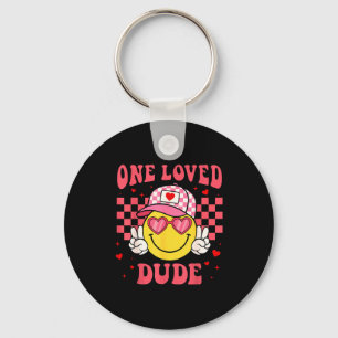 Retro Smile Face One Loved Dude Valentines Day Men Key Ring