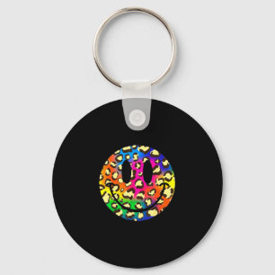 Retro smile face rainbow leopard colourful trendy key ring