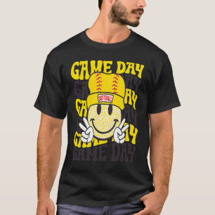 Retro Smile Face Softball Game Day Vibes Softball T-Shirt
