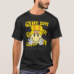 Retro Smile Face Softball Game Day Vibes Softball  T-Shirt