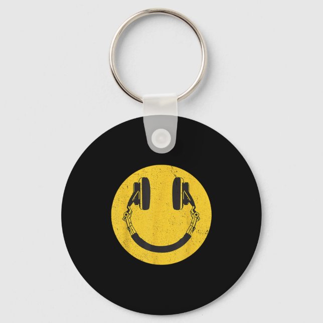 Retro Smile Music Face Headphones 90s Men Women Ki Key Ring (Front)