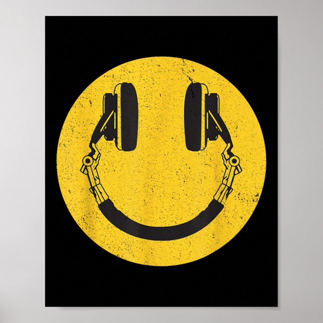Retro Smile Music Face Headphones 90s Men Women Ki Poster (Front)