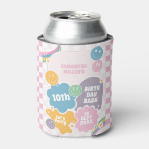 Retro Smiles Pastel Groovy Birthday  Can Cooler