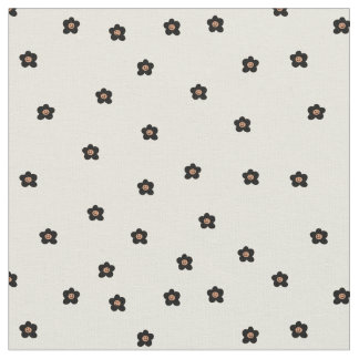 Retro Smiling Flower Pattern in Black and Cream Fabric