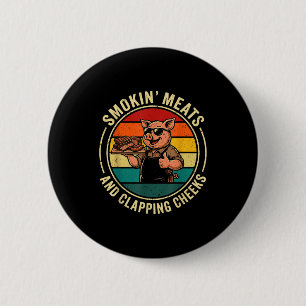 Retro smokin meats and clapping cheeks funny pig 6 cm round badge