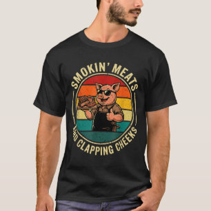 Retro smokin meats and clapping cheeks funny pig T-Shirt