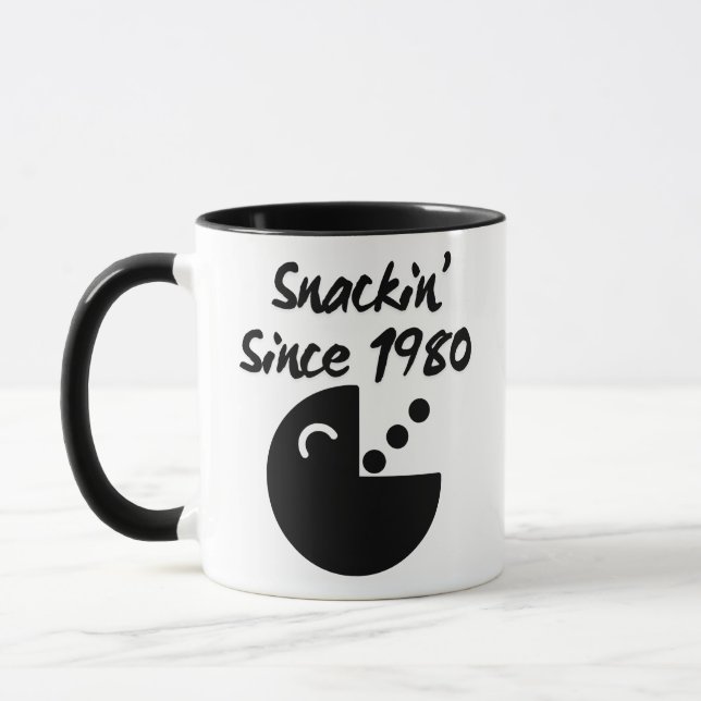 Retro Snack Attack: Snackin’ Since 1980 Pixel Art Mug (Left)