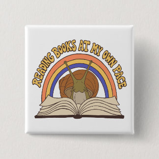 Retro Snail Reading books 15 Cm Square Badge