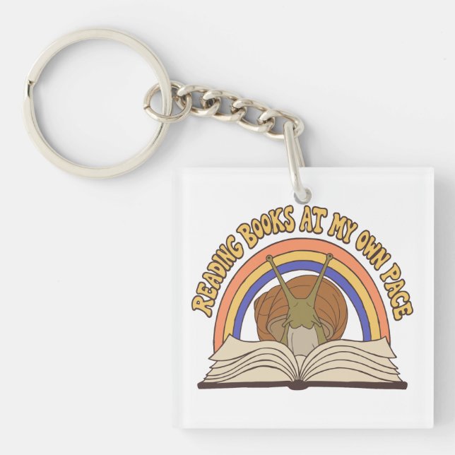 Retro Snail Reading books Key Ring (Front)