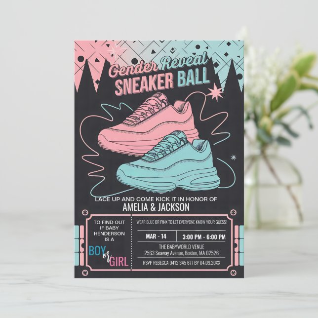  Retro Sneaker Ball Invitation 90s Gender Reveal (Standing Front)
