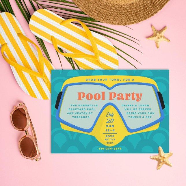Retro Snorkel Pool Party Invitation (Creator Uploaded)