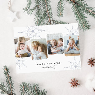 Retro Snow 4 Photo Collage Happy New Year Holiday Card