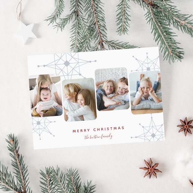 Retro Snow | 4 Photo Collage Merry Christmas Holiday Card (Creator Uploaded)