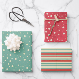 Retro Snow Flurries & Stripes Wrapping Paper Sheet