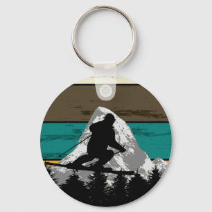 Retro Snow Skiing Mountain Slopes Ski Fields Key Ring