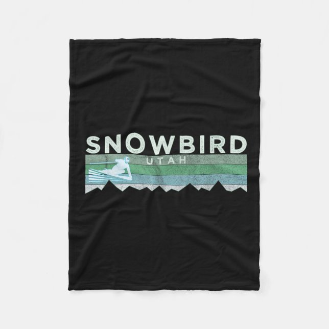 Retro Snowbird, Utah Distressed Skiing  Fleece Blanket (Front)