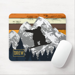 Retro Snowboard Skiing Mountain Ski Slopes Name Mouse Pad