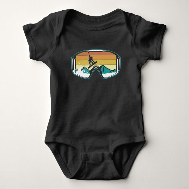 Retro Snowboarding Freestyle Jump Snow Mountain Baby Bodysuit (Front)