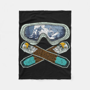 Retro Snowboarding Goggles Eagle Snowboarder Snowb Fleece Blanket