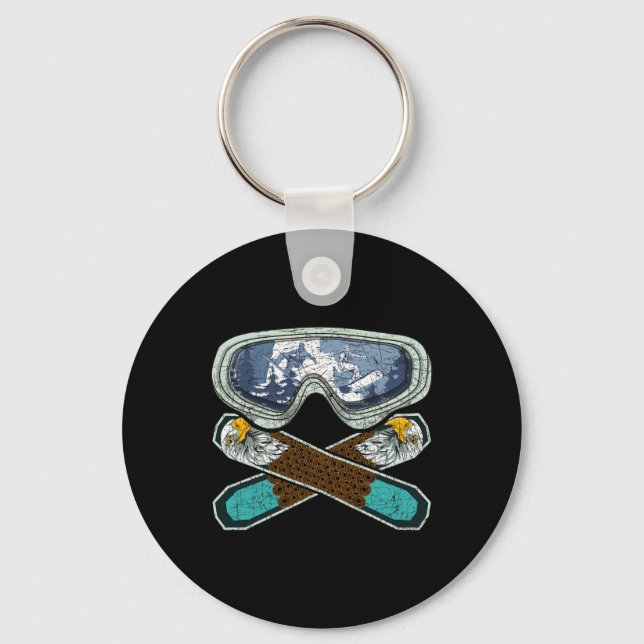 Retro Snowboarding Goggles Eagle Snowboarder Snowb Key Ring (Front)