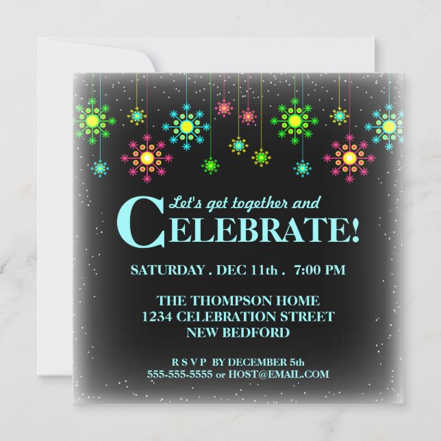 Retro Snowflake Holiday Party Invitation (Front)
