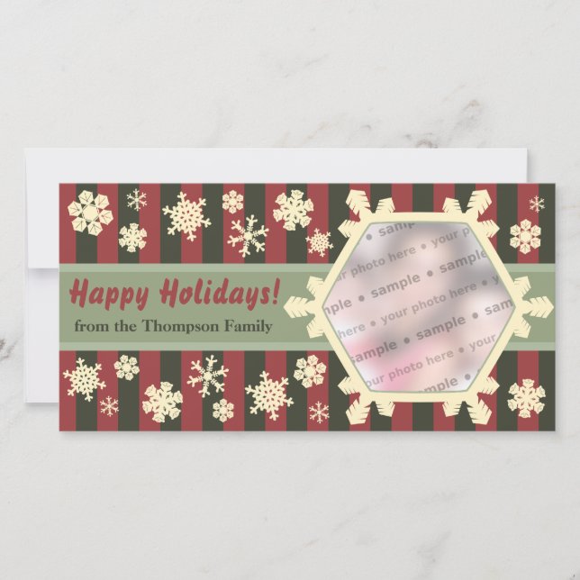 Retro Snowflakes Christmas Photocard Holiday Card (Front)