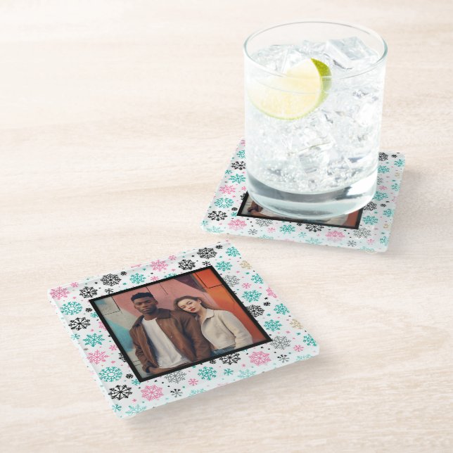Retro Snowflakes Glass Coaster (Angled)