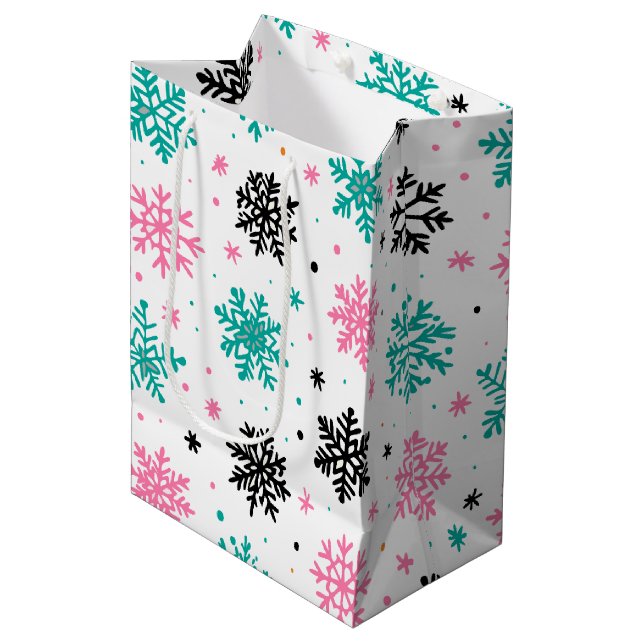 Retro Snowflakes Medium Gift Bag (Front Angled)