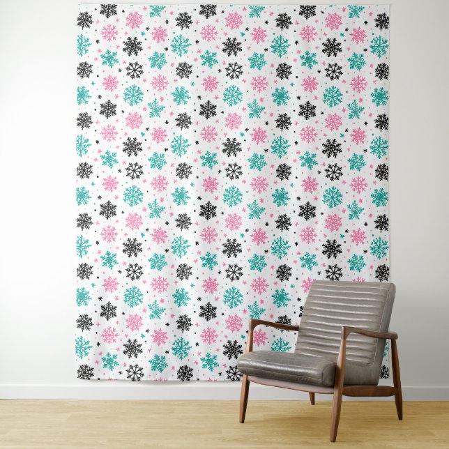 Retro Snowflakes Photo Backdrop Tapestry (In Situ)