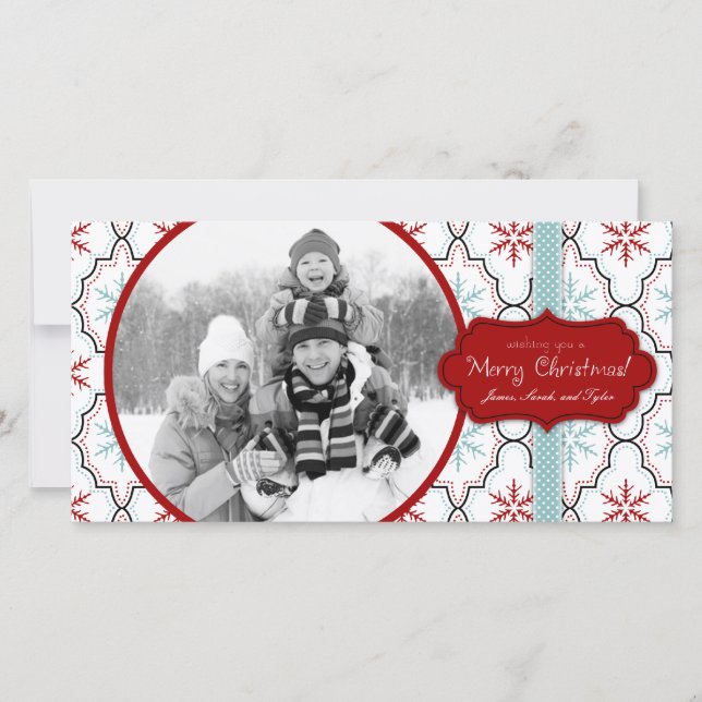 Retro Snowflakes Photo Card (Front)
