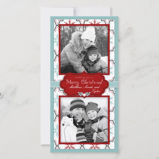 Retro Snowflakes Photo Card Duo (Front)
