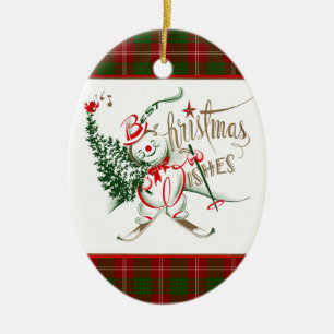 Retro Snowman Ceramic Tree Decoration