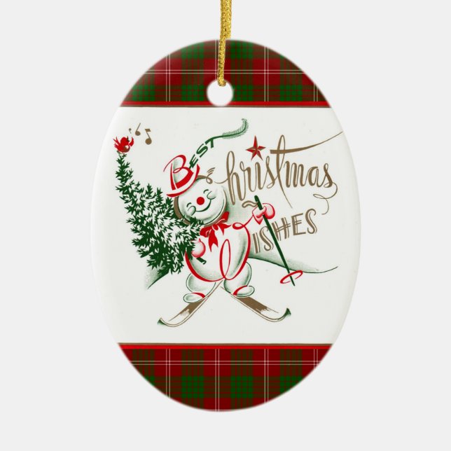 Retro Snowman Ceramic Tree Decoration (Front)