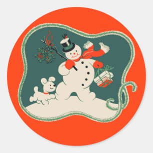 Retro Snowman Classic Round Sticker