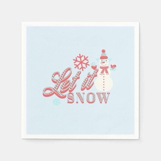 Retro Snowman Let it Snow Christmas  Napkin (Front)