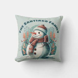 Retro Snowman Merry Christmas Holiday Midcentury Cushion