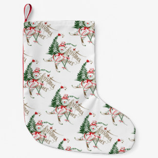 Retro Snowman on Skis Small Christmas Stocking