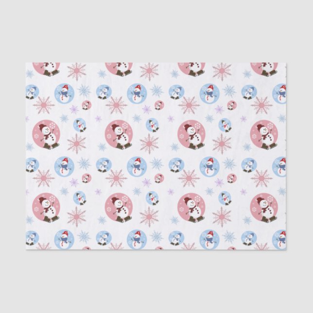 Retro Snowman With Snowflakes Tissue Paper (Front)