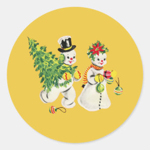 Retro Snowmen Classic Round Sticker
