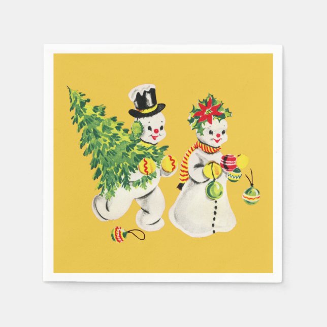Retro Snowmen Napkin (Front)