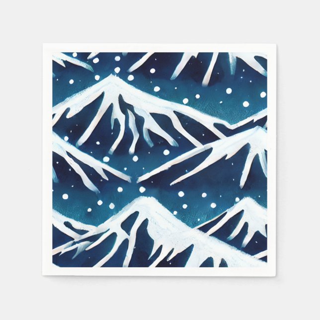 Retro Snowy Blue Mountains Napkin (Front)