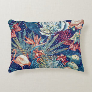 Retro Snowy Tropical Flamingo Paradise Watercolor Decorative Cushion