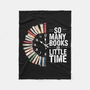 Retro So Many Books Little Time Book Clock Reading Fleece Blanket