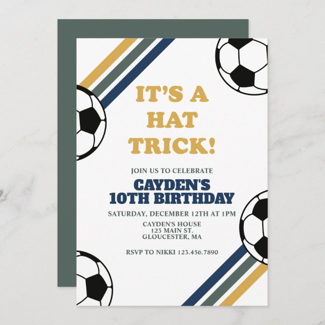 Retro Soccer Hat Trick 3rd Birthday Invitation (Front/Back)