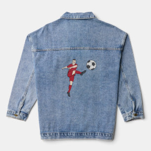 Retro Soccer Player Kicking Ball Volley Action Gra Denim Jacket