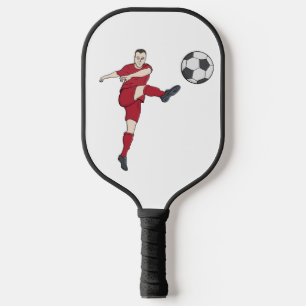 Retro Soccer Player Kicking Ball Volley Action Gra Pickleball Paddle