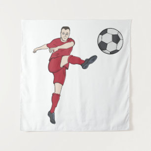 Retro Soccer Player Kicking Ball Volley Action Gra Tapestry
