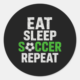 Retro Soccer Player Saying Eat Sleep Game Repeat Classic Round Sticker