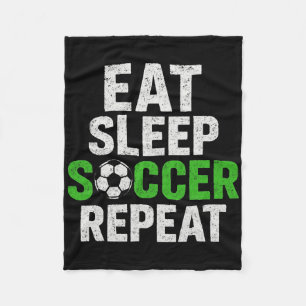 Retro Soccer Player Saying Eat Sleep Game Repeat Fleece Blanket